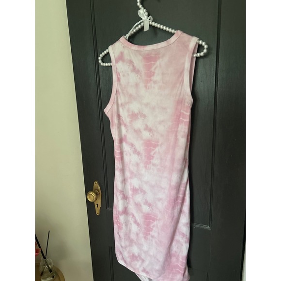 PrettyLittleThing Tie Dye Bodycon Dress Ruched Sleeveless Pink White Size 10 - Picture 3 of 4